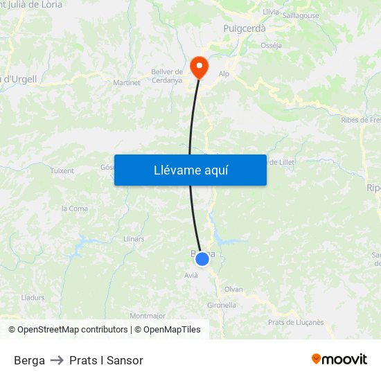 Berga to Prats I Sansor map