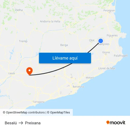 Besalú to Preixana map