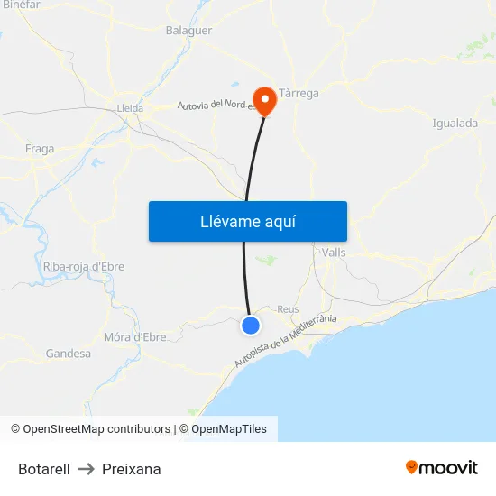 Botarell to Preixana map