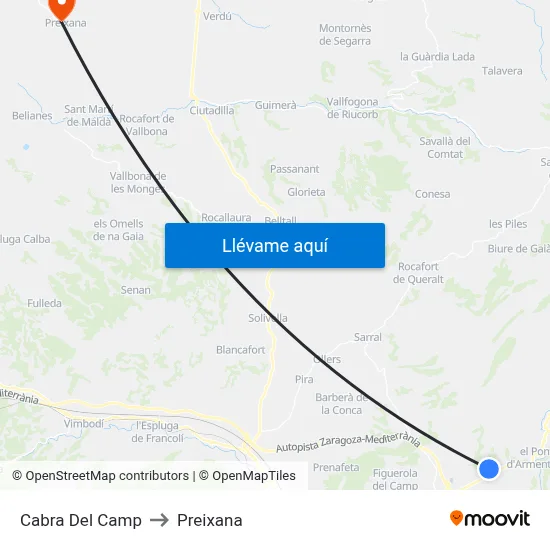Cabra Del Camp to Preixana map