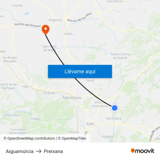 Aiguamúrcia to Preixana map