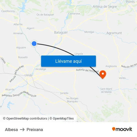 Albesa to Preixana map