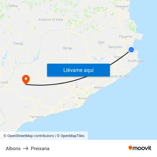 Albons to Preixana map