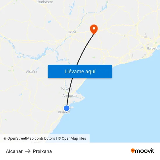 Alcanar to Preixana map