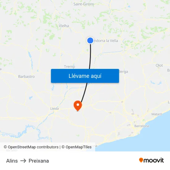 Alins to Preixana map