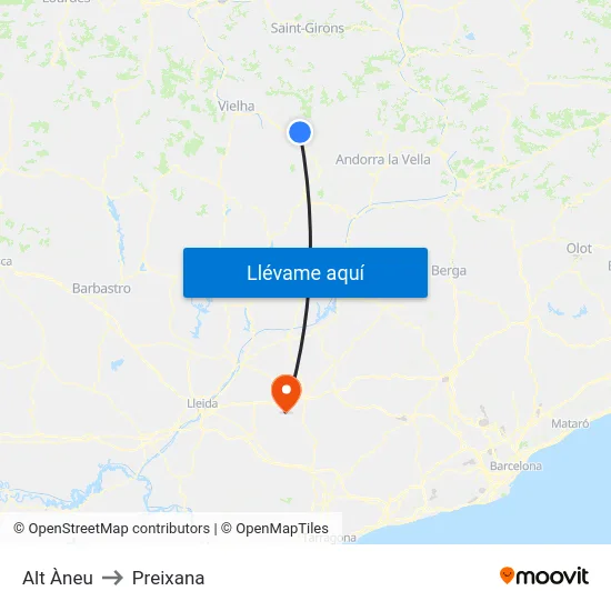 Alt Àneu to Preixana map