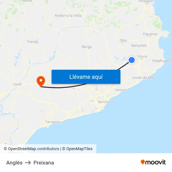 Anglès to Preixana map