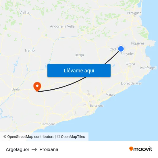 Argelaguer to Preixana map