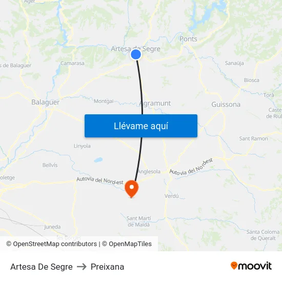 Artesa De Segre to Preixana map