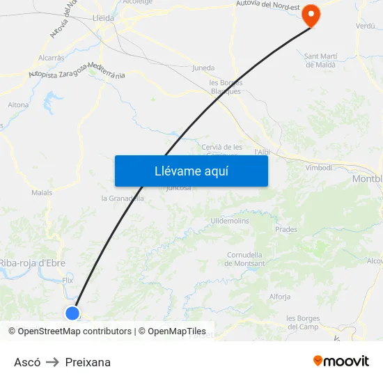 Ascó to Preixana map