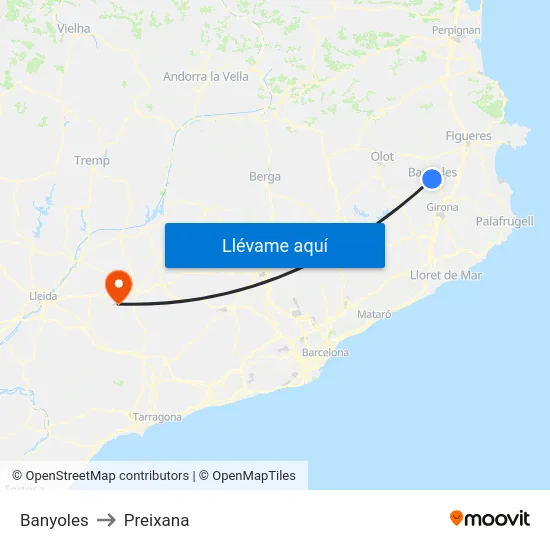 Banyoles to Preixana map