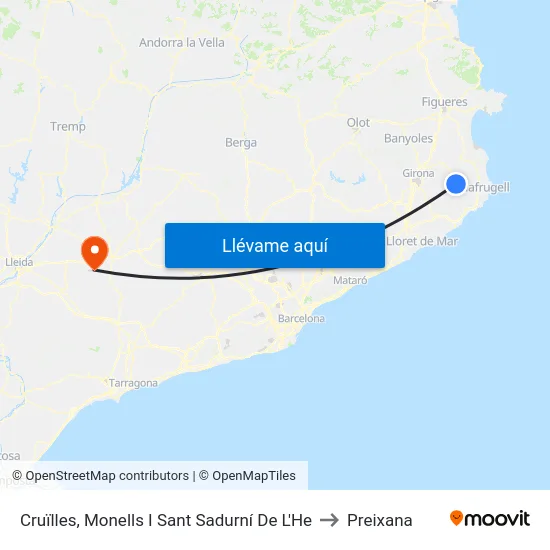 Cruïlles, Monells I Sant Sadurní De L'He to Preixana map