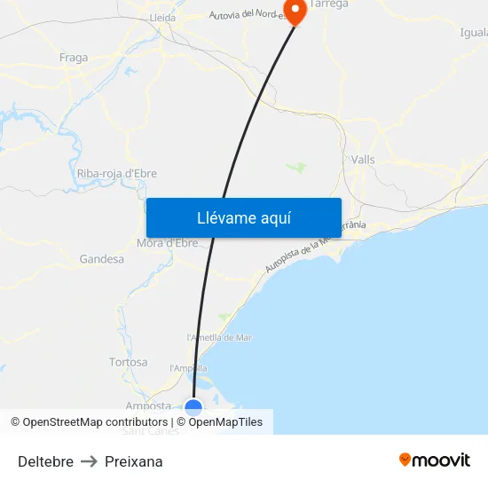 Deltebre to Preixana map