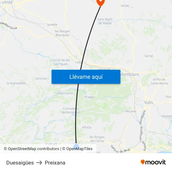 Duesaigües to Preixana map