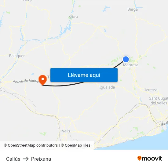 Callús to Preixana map