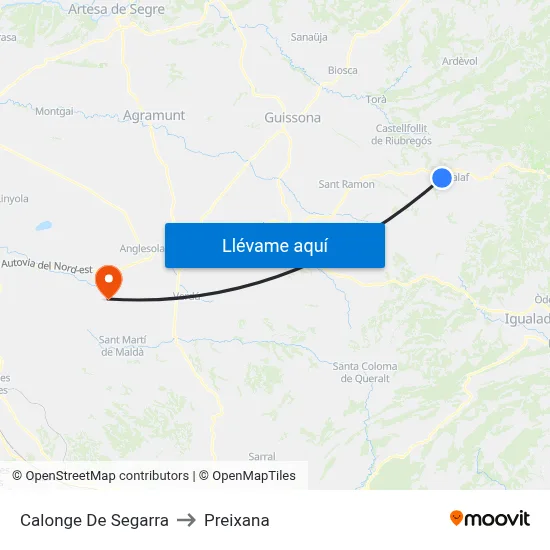 Calonge De Segarra to Preixana map