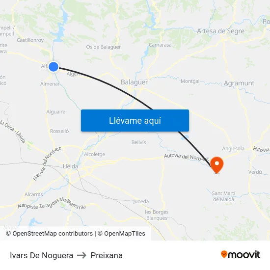 Ivars De Noguera to Preixana map