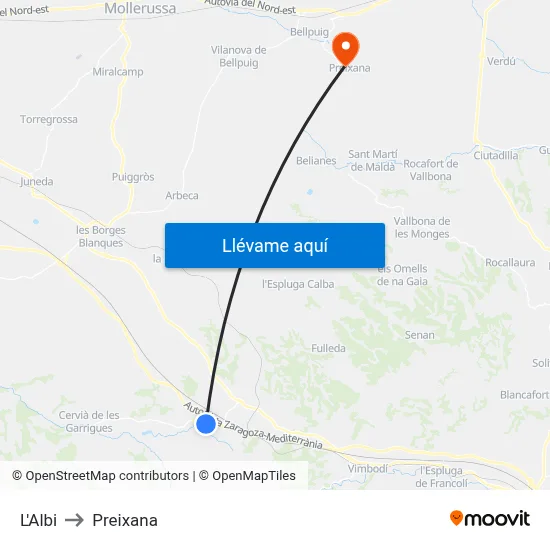 L'Albi to Preixana map