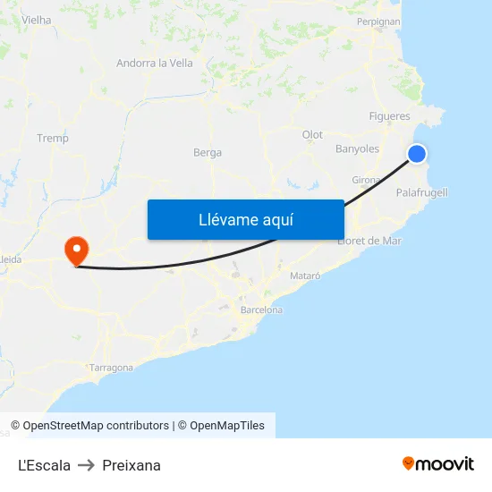 L'Escala to Preixana map