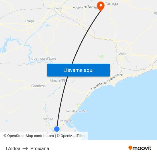 L'Aldea to Preixana map