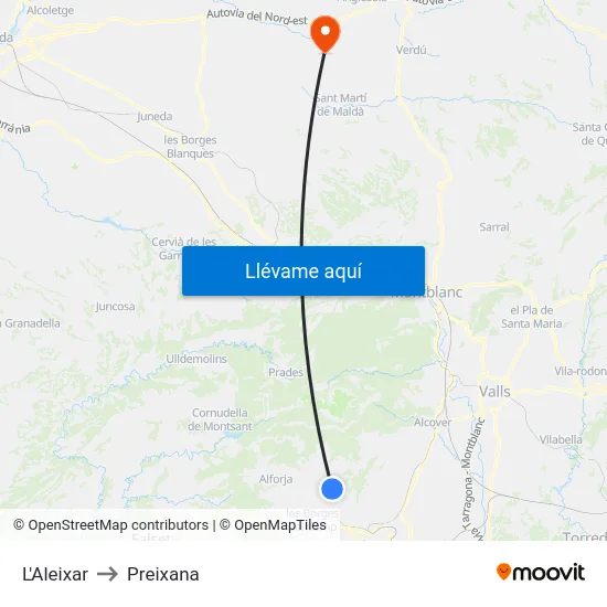 L'Aleixar to Preixana map