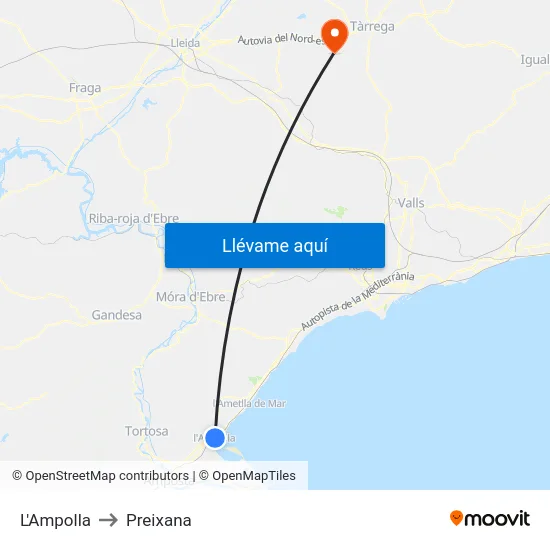 L'Ampolla to Preixana map