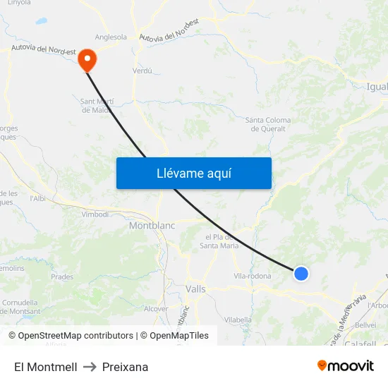 El Montmell to Preixana map
