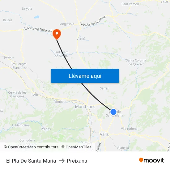 El Pla De Santa Maria to Preixana map
