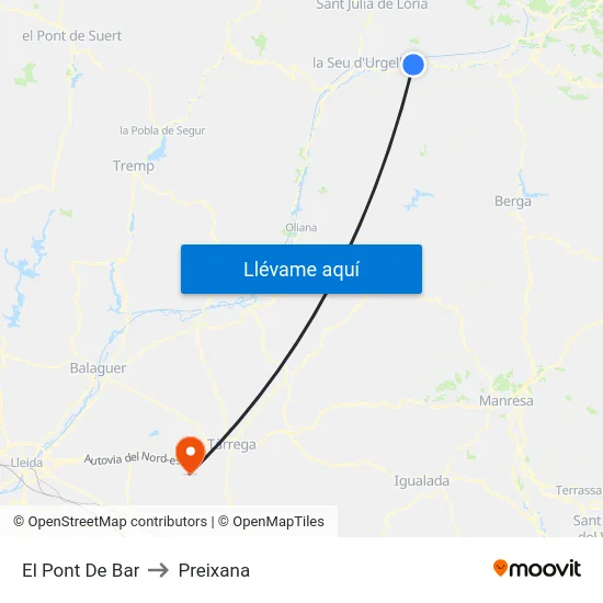 El Pont De Bar to Preixana map