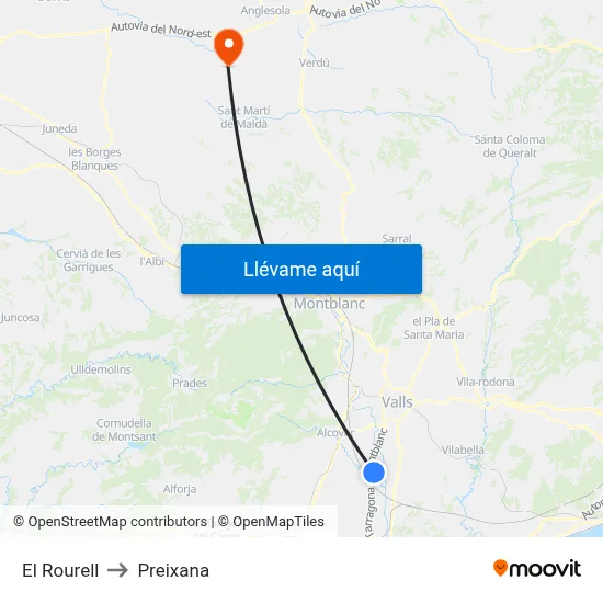 El Rourell to Preixana map