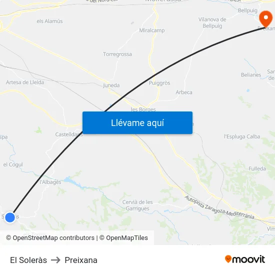 El Soleràs to Preixana map