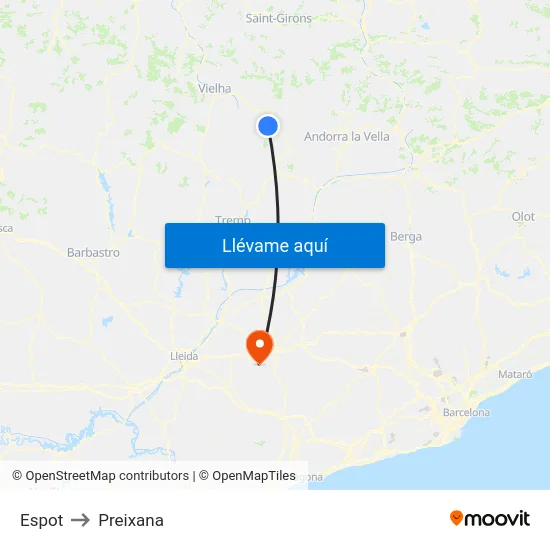 Espot to Preixana map