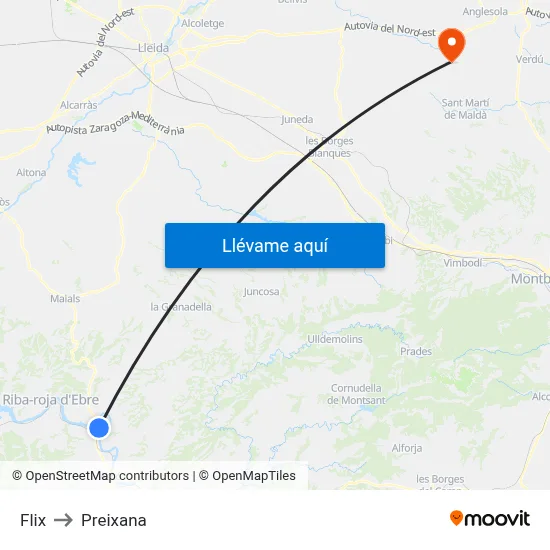 Flix to Preixana map