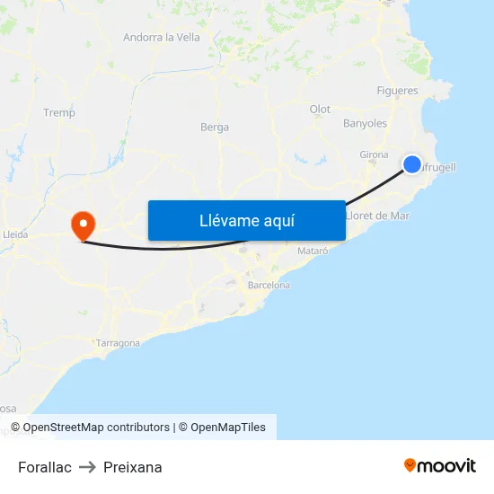 Forallac to Preixana map