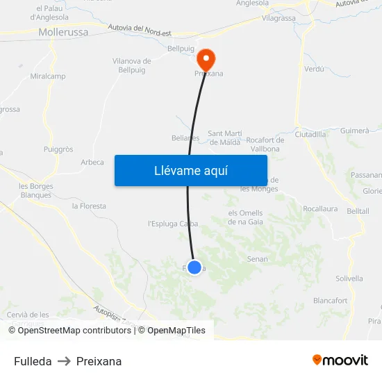 Fulleda to Preixana map
