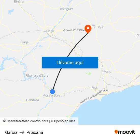 Garcia to Preixana map