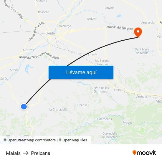 Maials to Preixana map