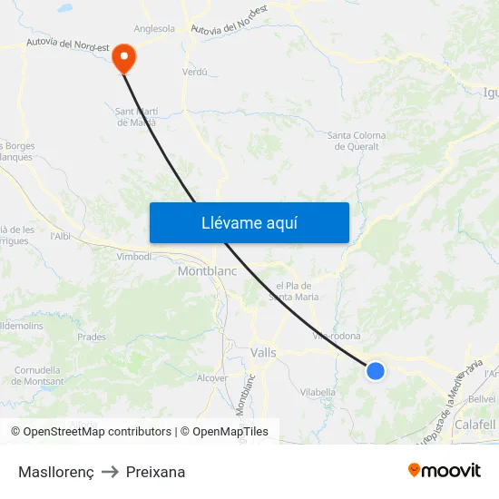 Masllorenç to Preixana map