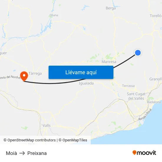 Moià to Preixana map