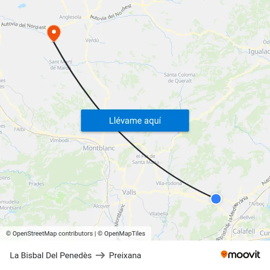 La Bisbal Del Penedès to Preixana map