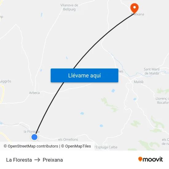 La Floresta to Preixana map