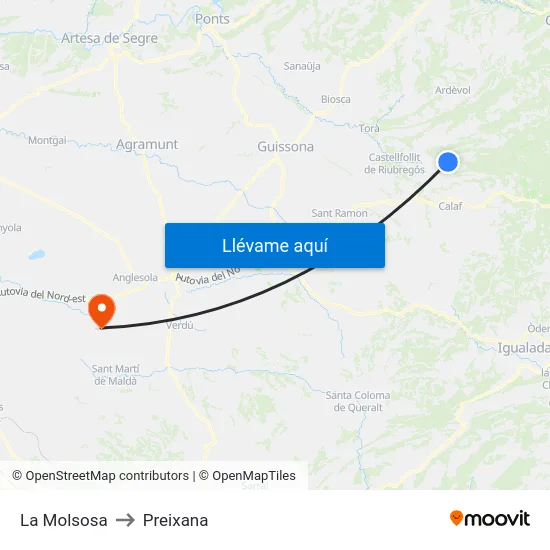 La Molsosa to Preixana map