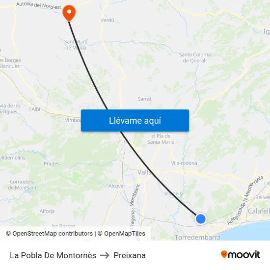 La Pobla De Montornès to Preixana map