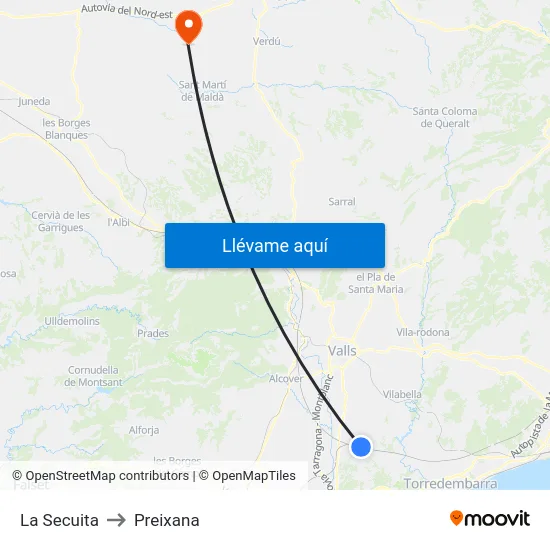 La Secuita to Preixana map