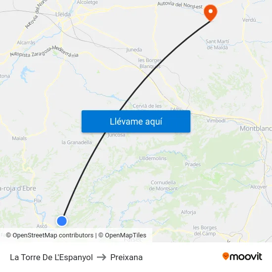 La Torre De L'Espanyol to Preixana map
