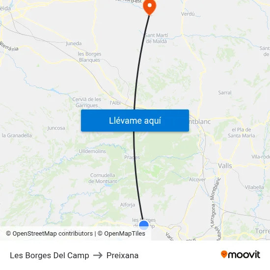 Les Borges Del Camp to Preixana map