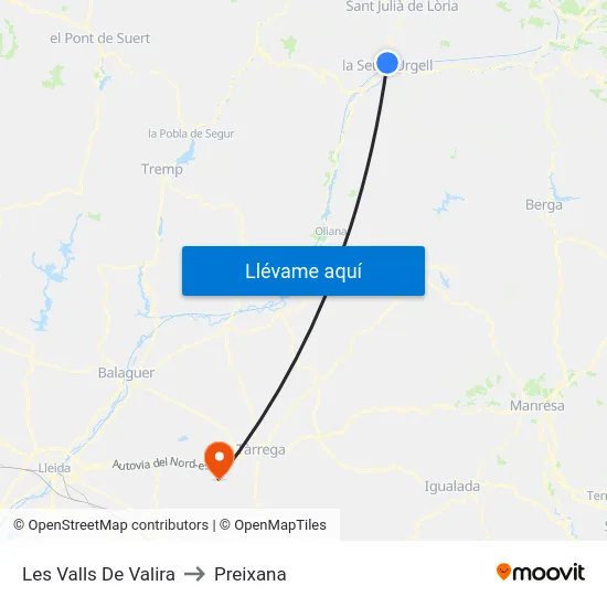 Les Valls De Valira to Preixana map
