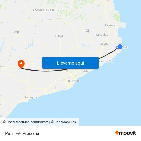 Pals to Preixana map