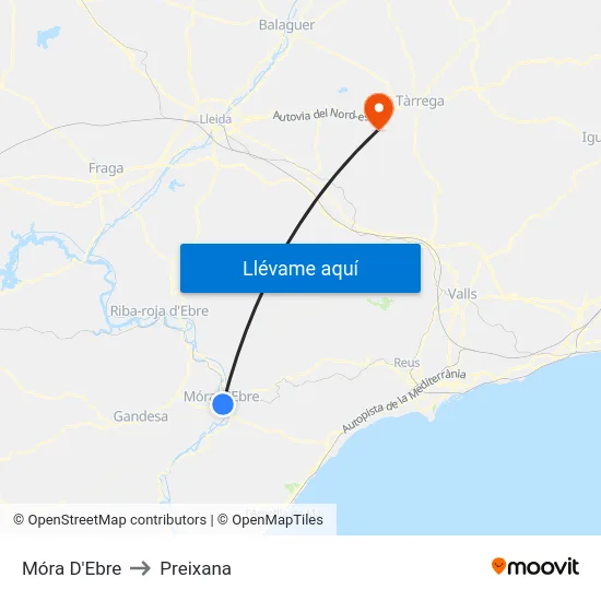 Móra D'Ebre to Preixana map