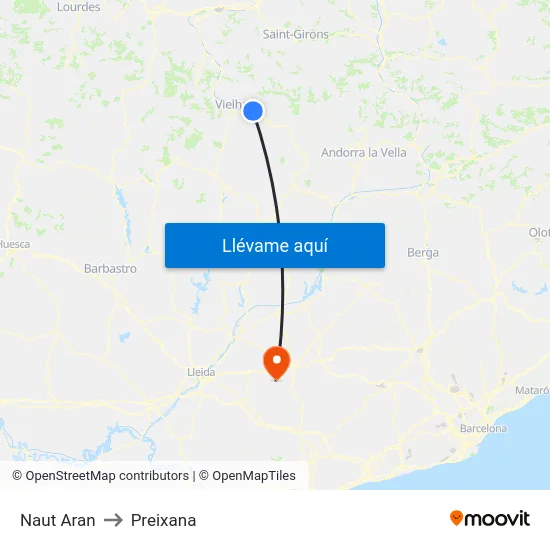 Naut Aran to Preixana map